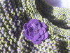 Flower Brooch with Harris Wool Shawl. A wild warm green threaded with purple.